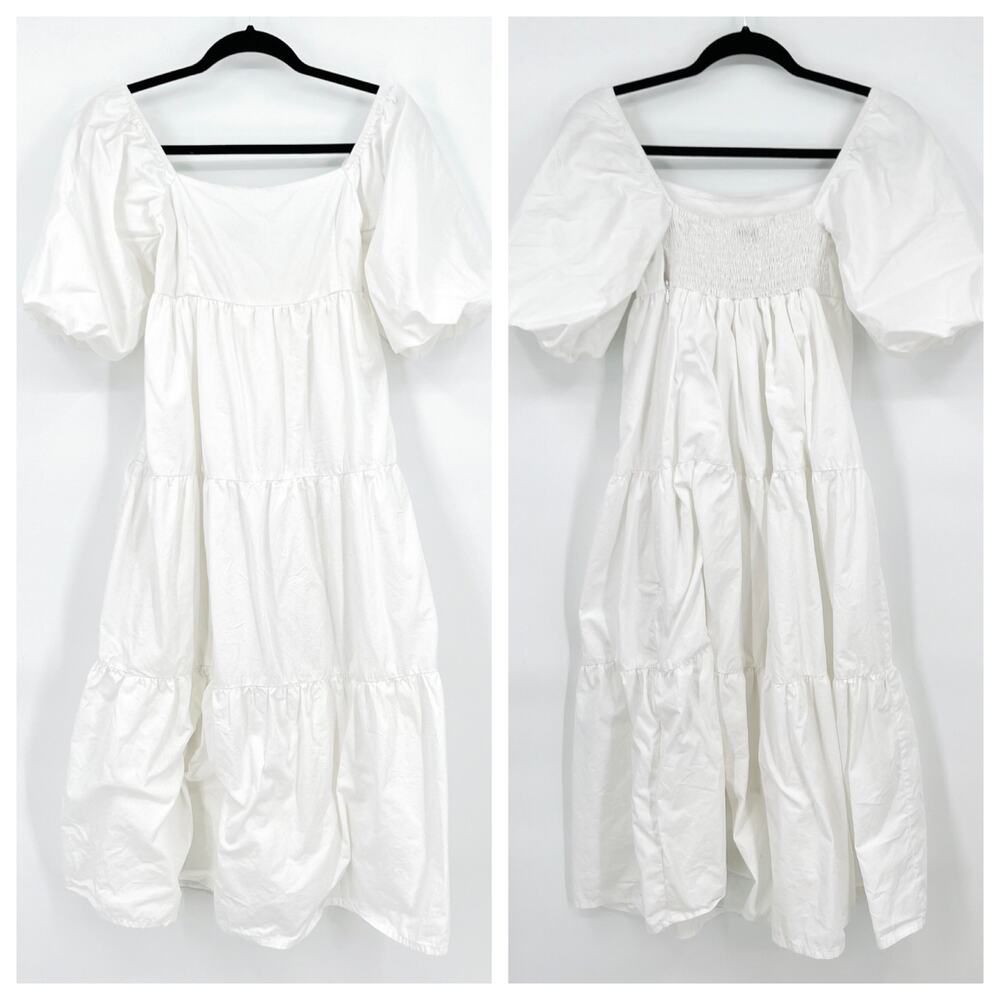 Faithfull The Brand Kiona Puff Sleeve White Tiered Peasant Dress Women's Size 2 - Picture 4 of 8